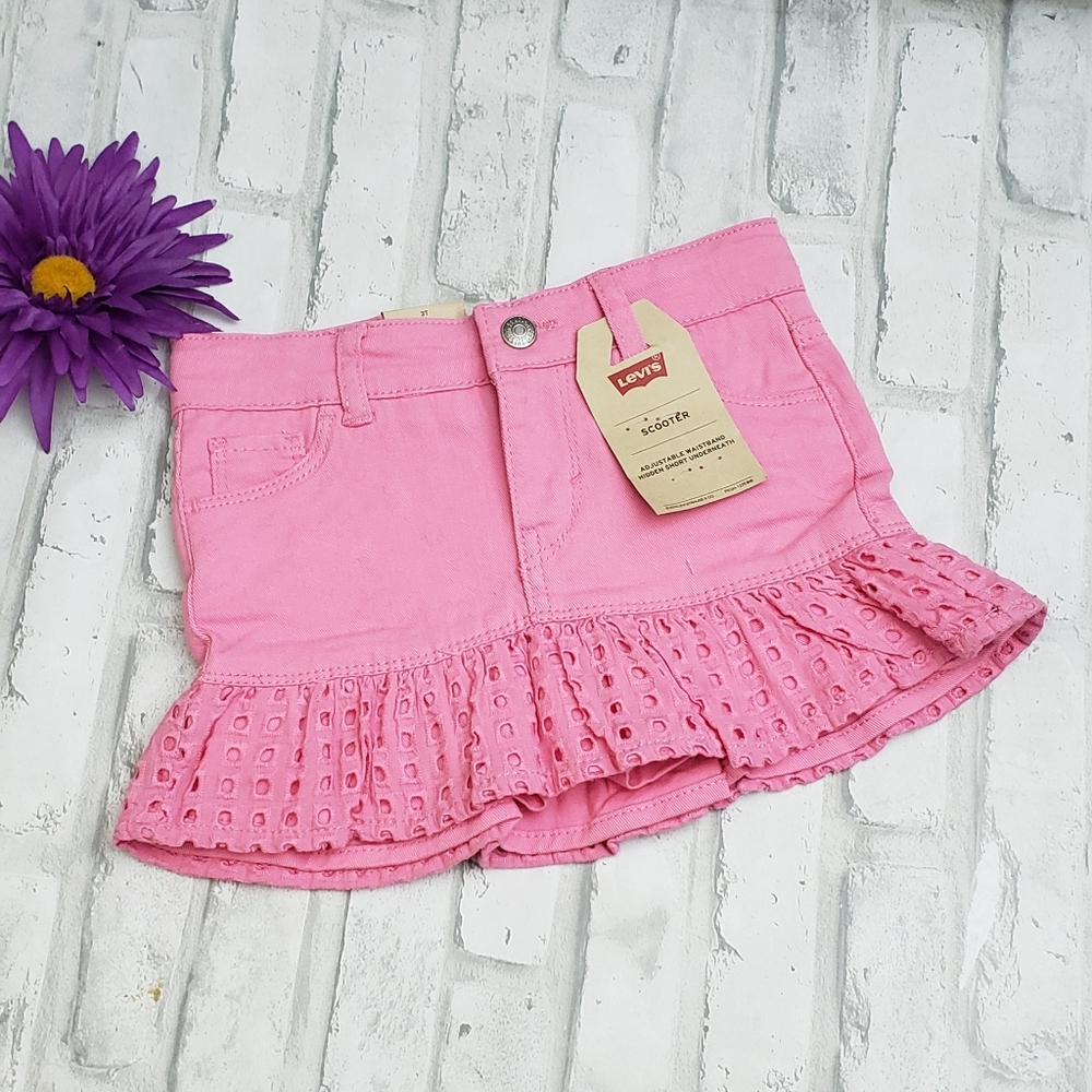 NWT**Levi's Girls' Denim Scooter Skirt- Pink 3T